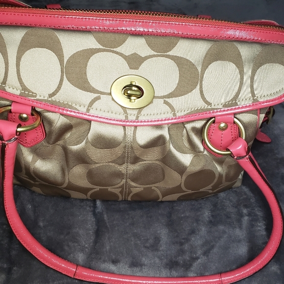 Coach Addison Spectator Khaki  Signature Pink Leather Trim Laptop Busine… - Picture 8 of 16